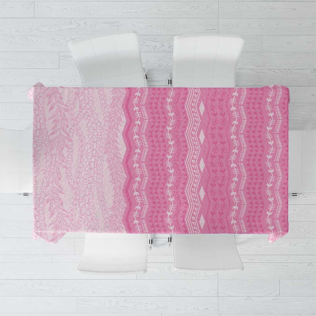 Vintage Pink Hawaiian Traditional Kapa Mix Flowers Lei Tablecloth