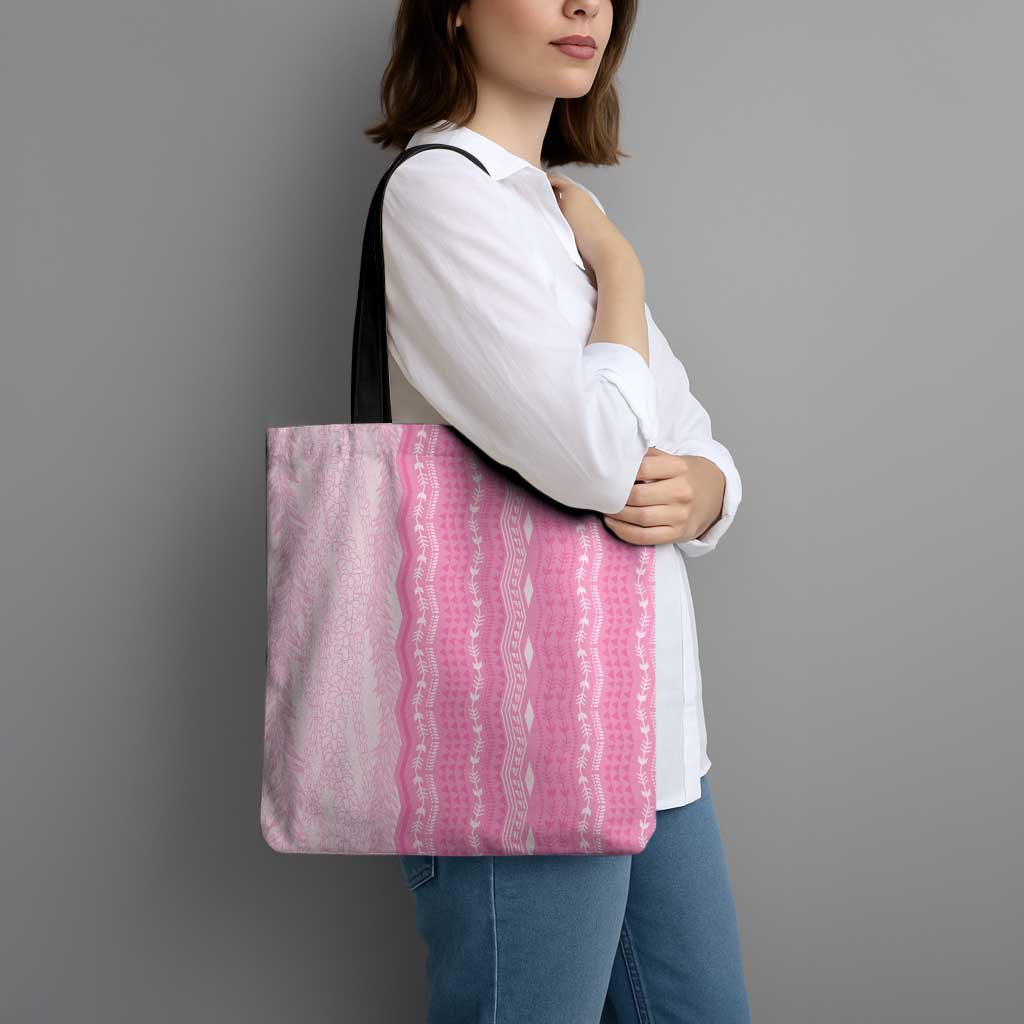 Vintage Pink Hawaiian Traditional Kapa Mix Flowers Lei Tote Bag LT7 - Polynesian Pride