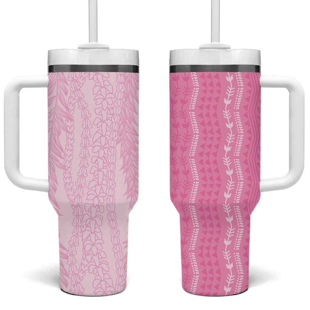 Vintage Pink Hawaiian Traditional Kapa Mix Flowers Lei Tumbler With Handle LT7 One Size: 40 oz Pink - Polynesian Pride