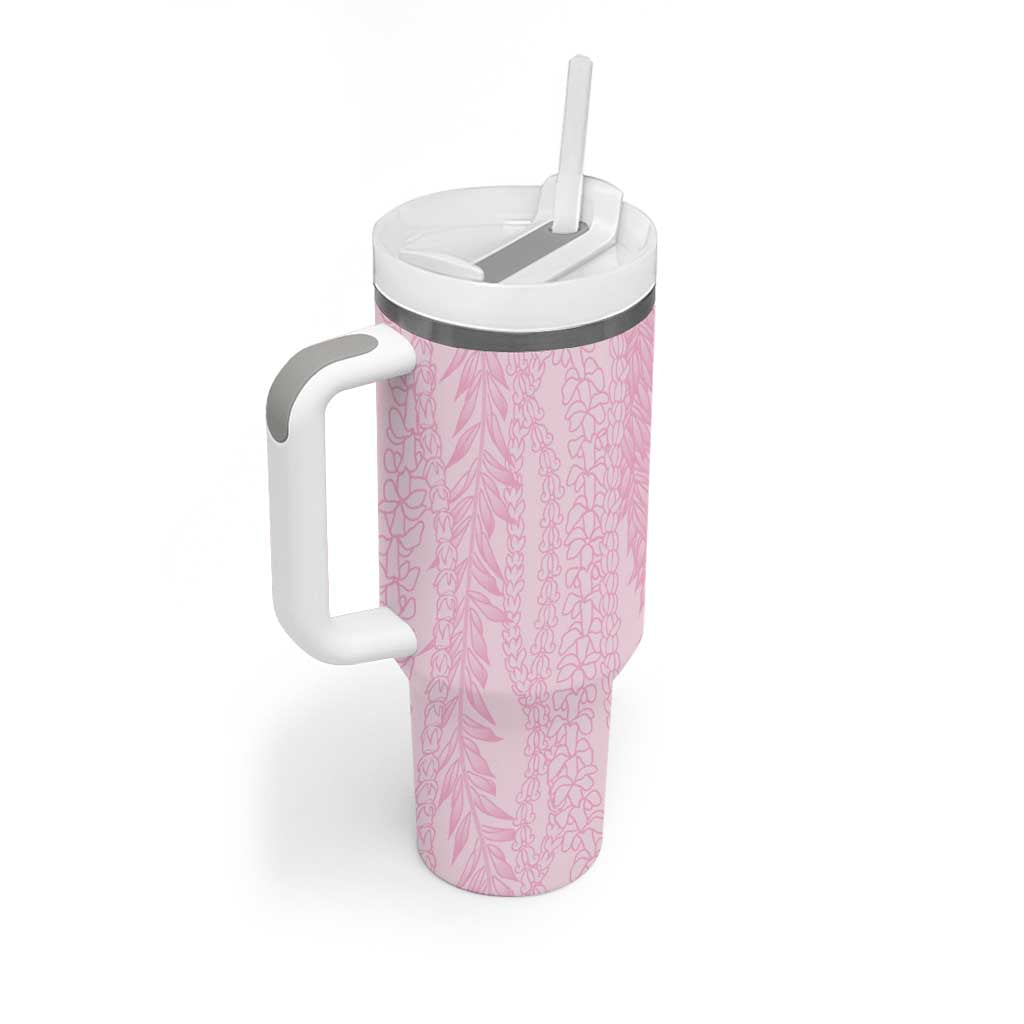 Vintage Pink Hawaiian Traditional Kapa Mix Flowers Lei Tumbler With Handle LT7 - Polynesian Pride
