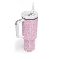 Vintage Pink Hawaiian Traditional Kapa Mix Flowers Lei Tumbler With Handle LT7 - Polynesian Pride