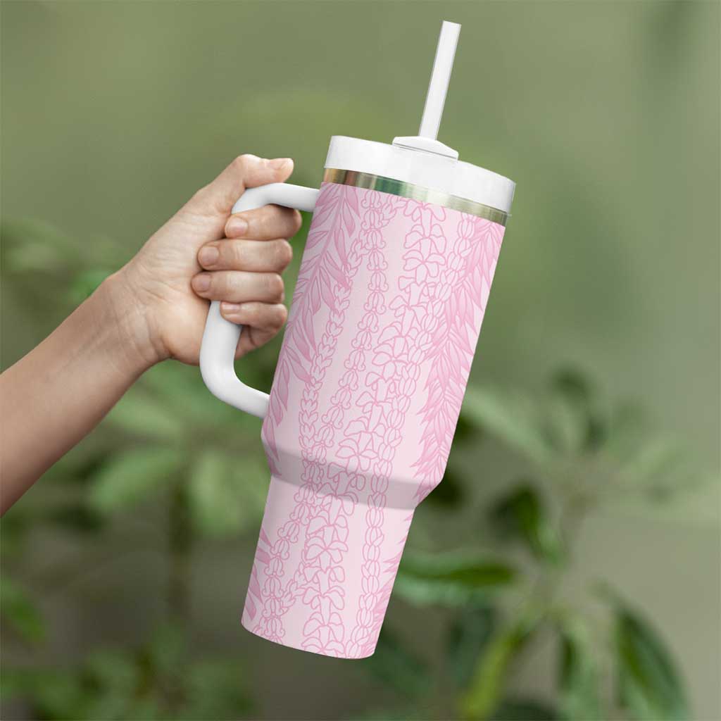 Vintage Pink Hawaiian Traditional Kapa Mix Flowers Lei Tumbler With Handle LT7 - Polynesian Pride