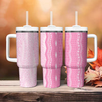Vintage Pink Hawaiian Traditional Kapa Mix Flowers Lei Tumbler With Handle LT7 - Polynesian Pride
