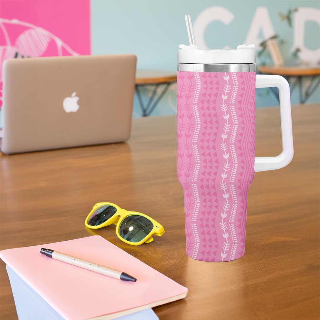 Vintage Pink Hawaiian Traditional Kapa Mix Flowers Lei Tumbler With Handle LT7 - Polynesian Pride