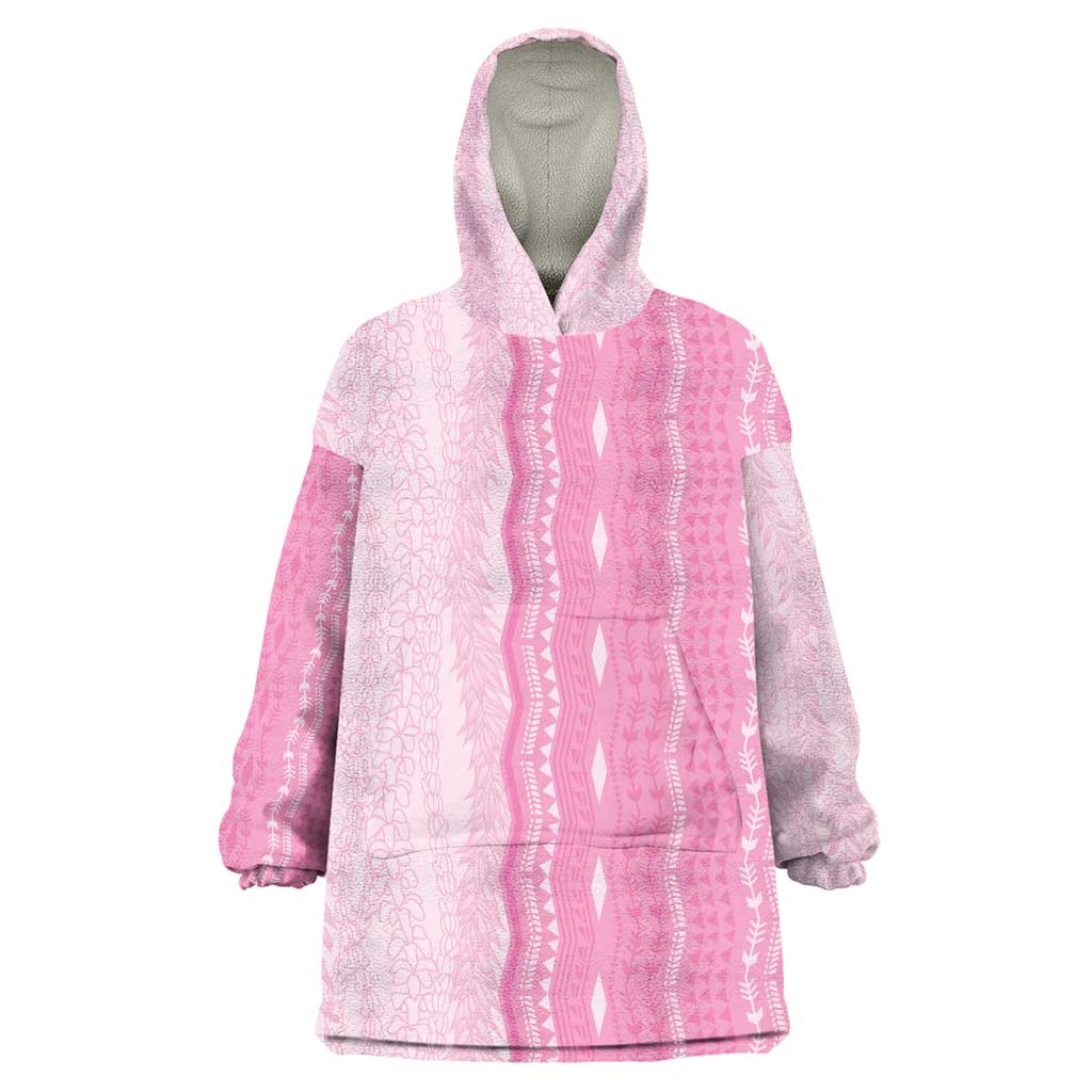 Vintage Pink Hawaiian Traditional Kapa Mix Flowers Lei Wearable Blanket Hoodie LT7 One Size Pink - Polynesian Pride