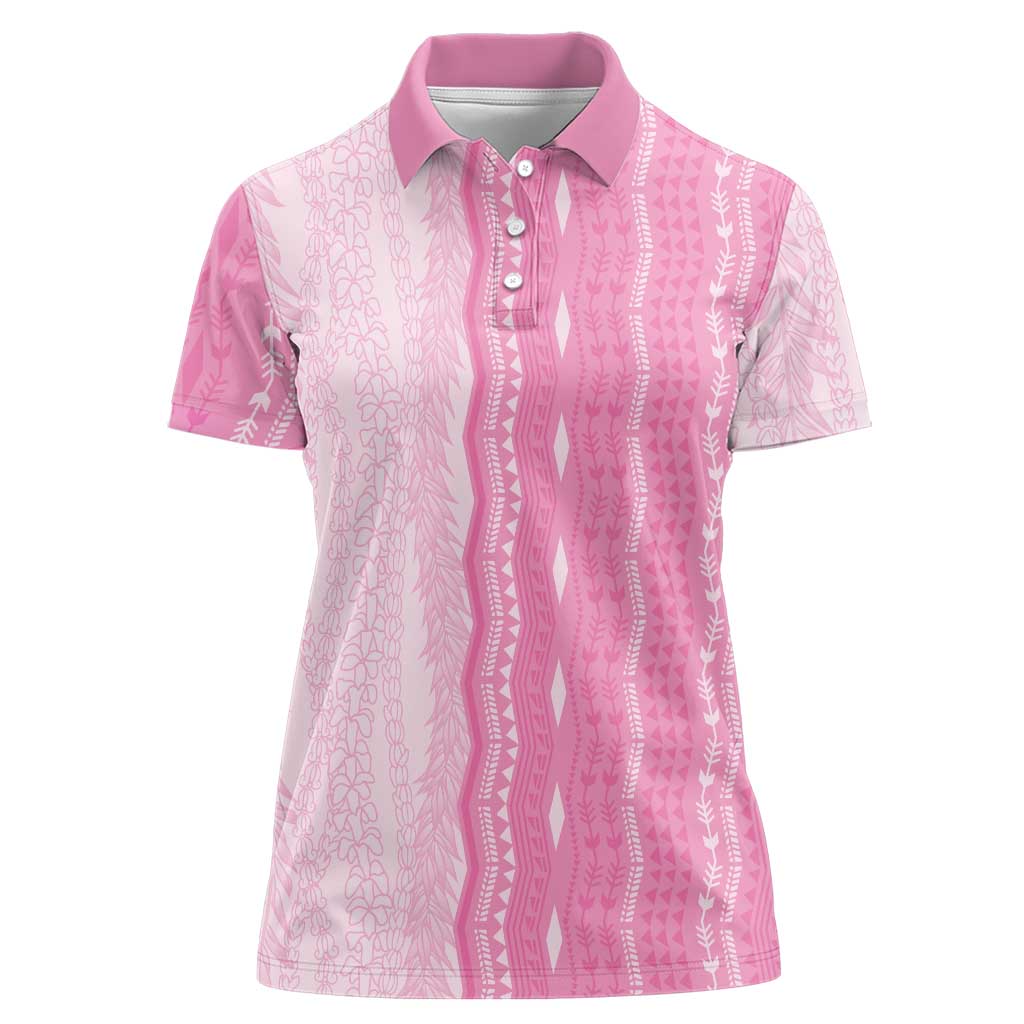 Vintage Pink Hawaiian Traditional Kapa Mix Flowers Lei Women Polo Shirt LT7 Female Pink - Polynesian Pride