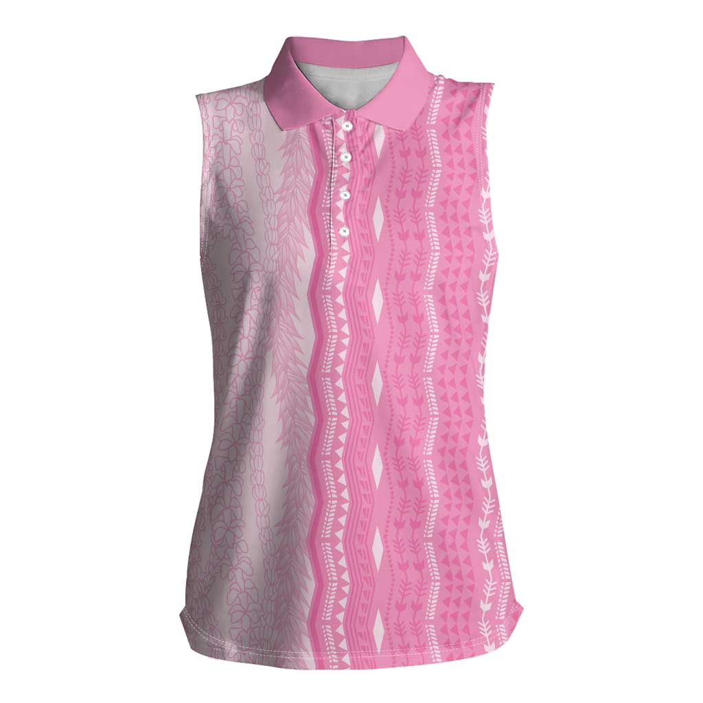 Vintage Pink Hawaiian Traditional Kapa Mix Flowers Lei Women Sleeveless Polo Shirt LT7 Female Pink - Polynesian Pride