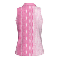 Vintage Pink Hawaiian Traditional Kapa Mix Flowers Lei Women Sleeveless Polo Shirt