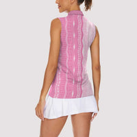 Vintage Pink Hawaiian Traditional Kapa Mix Flowers Lei Women Sleeveless Polo Shirt