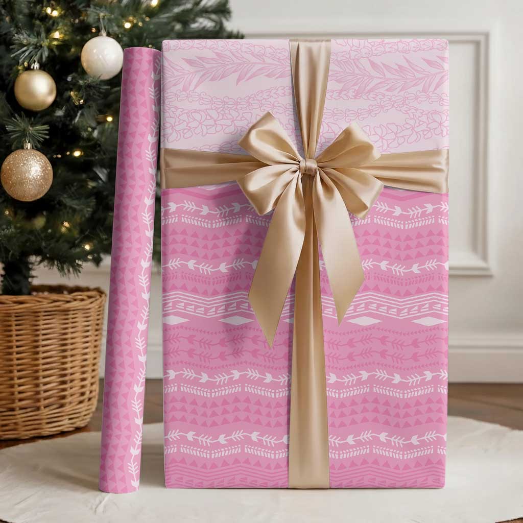 Vintage Pink Hawaiian Traditional Kapa Mix Flowers Lei Wrapping Paper LT7 - Polynesian Pride