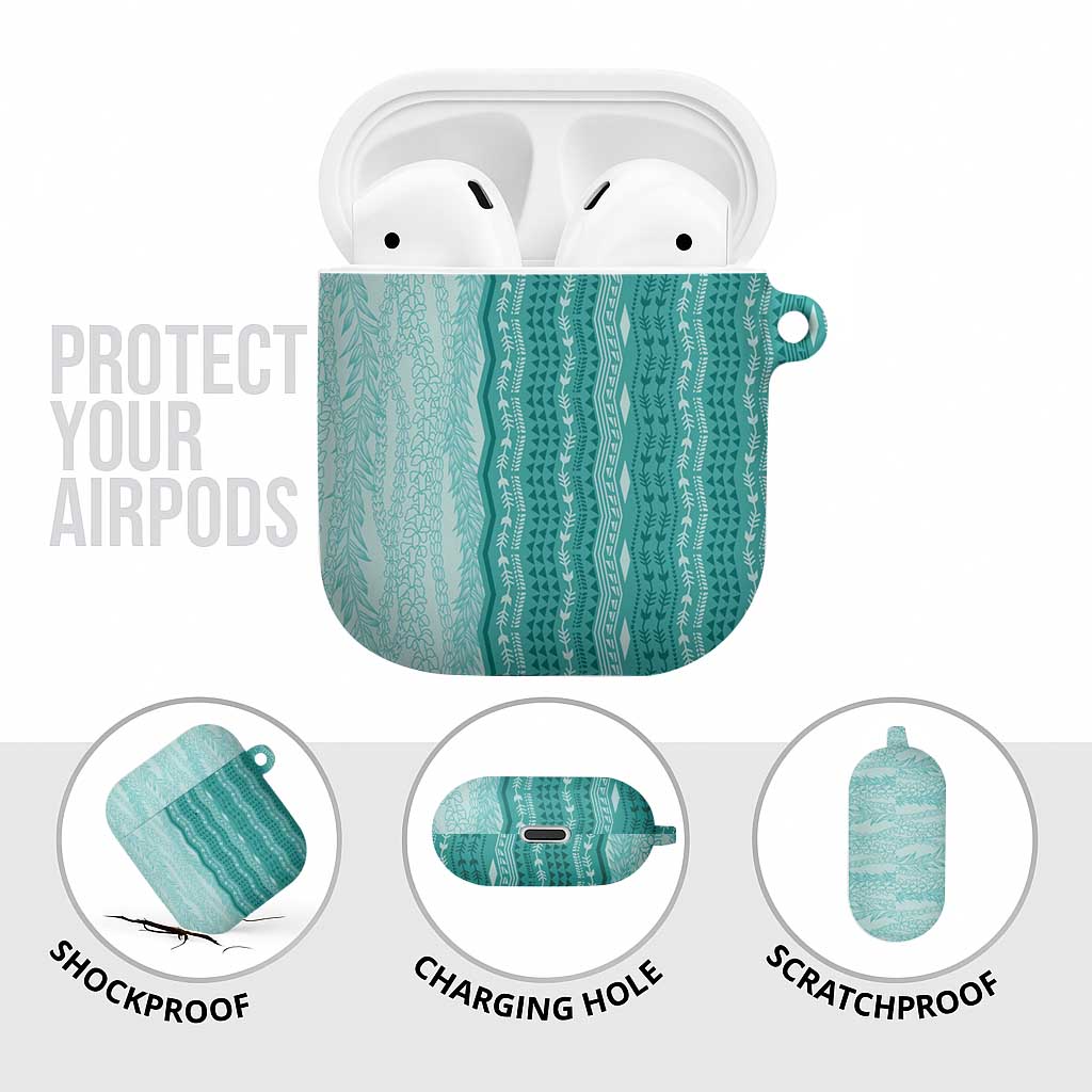 Vintage Teal Hawaiian Traditional Kapa Mix Flowers Lei AirPods Case