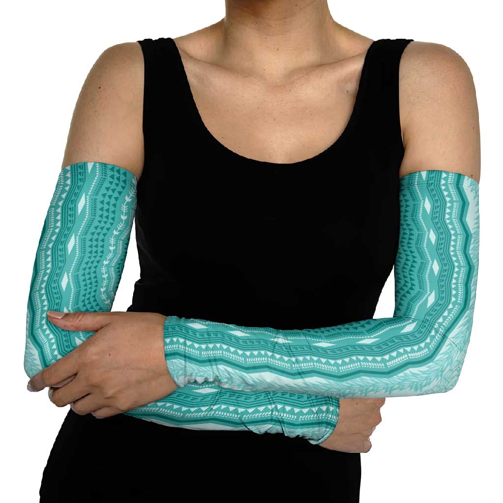 Vintage Teal Hawaiian Traditional Kapa Mix Flowers Lei Arm Sleeves LT7 - Polynesian Pride