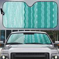 Vintage Teal Hawaiian Traditional Kapa Mix Flowers Lei Auto Sun Shade LT7 Teal - Polynesian Pride