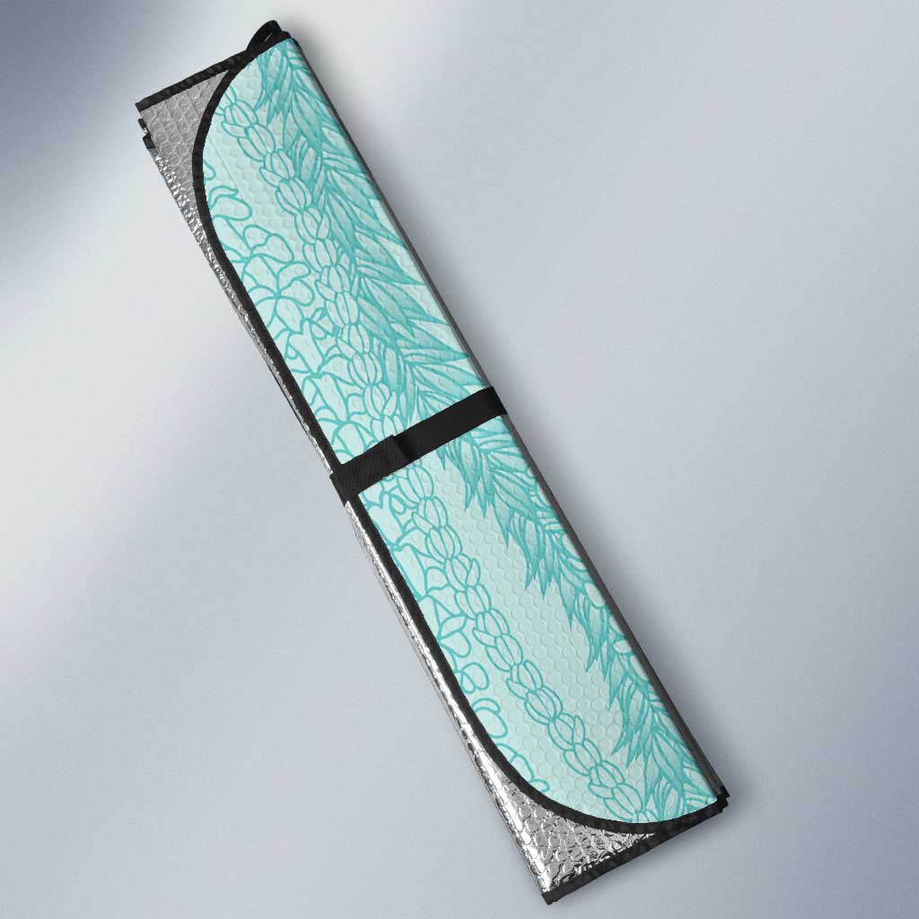 Vintage Teal Hawaiian Traditional Kapa Mix Flowers Lei Auto Sun Shade LT7 - Polynesian Pride