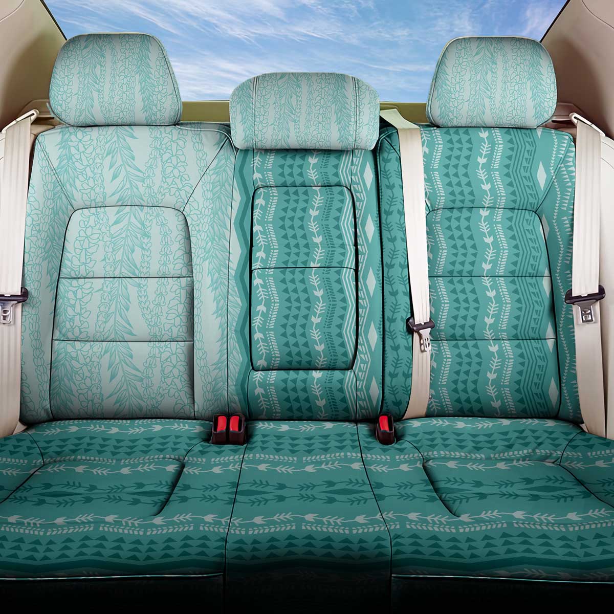 Vintage Teal Hawaiian Traditional Kapa Mix Flowers Lei Back Car Seat Cover LT7 One Size Teal - Polynesian Pride