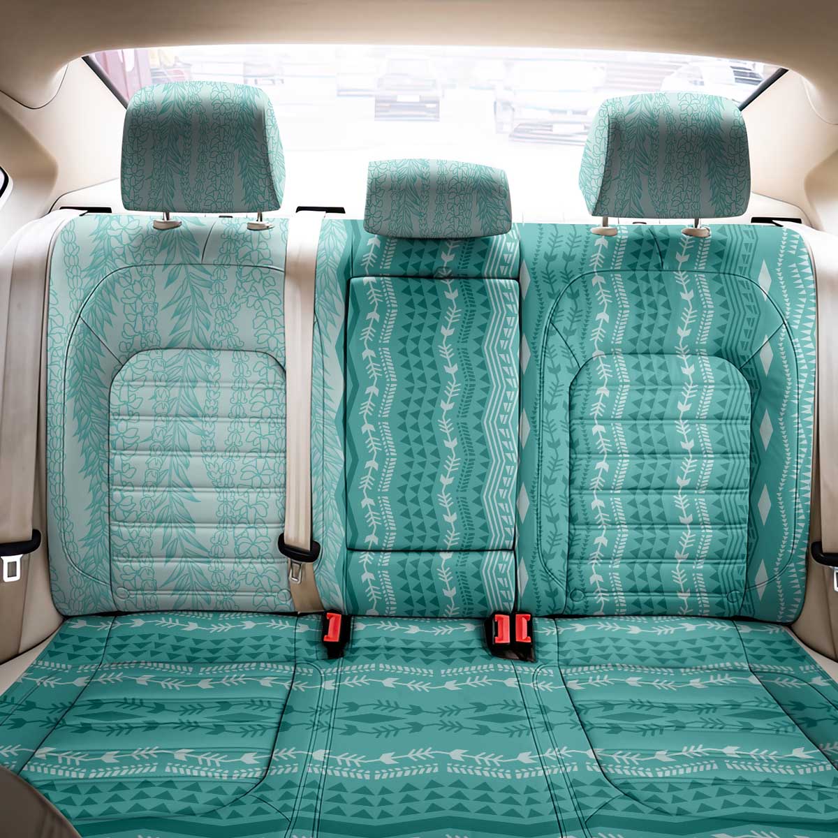 Vintage Teal Hawaiian Traditional Kapa Mix Flowers Lei Back Car Seat Cover LT7 - Polynesian Pride