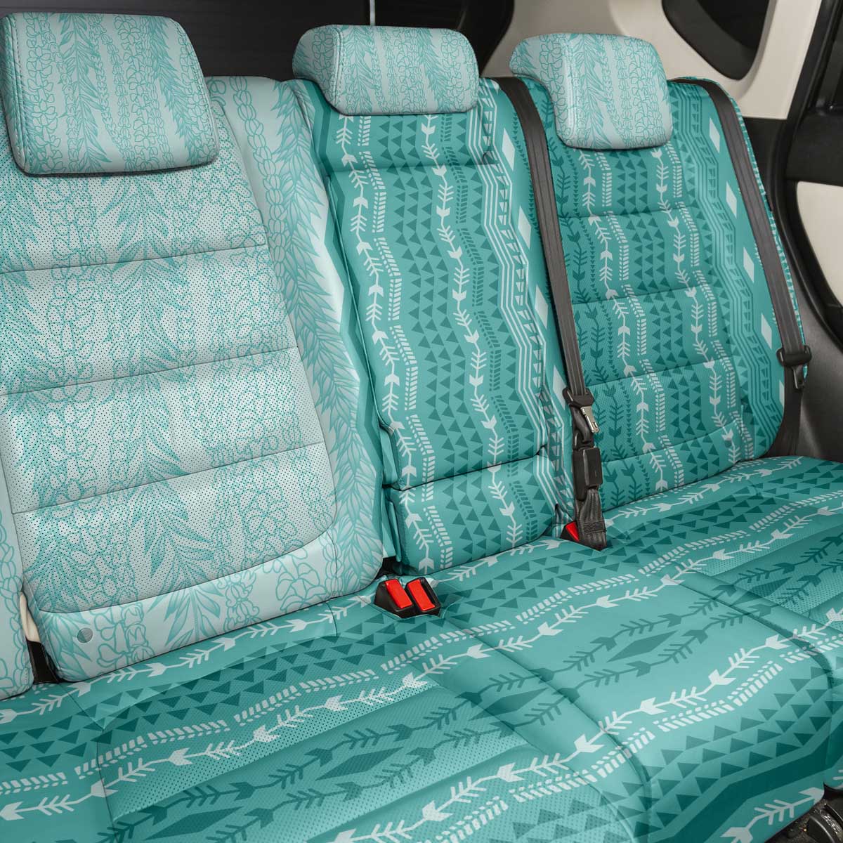 Vintage Teal Hawaiian Traditional Kapa Mix Flowers Lei Back Car Seat Cover LT7 - Polynesian Pride