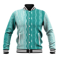 Vintage Teal Hawaiian Traditional Kapa Mix Flowers Lei Baseball Jacket LT7 Unisex Teal - Polynesian Pride