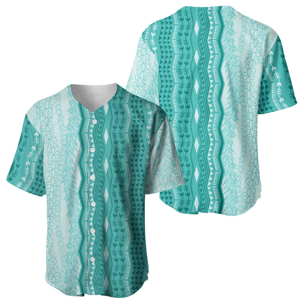 Vintage Teal Hawaiian Traditional Kapa Mix Flowers Lei Baseball Jersey LT7 - Polynesian Pride