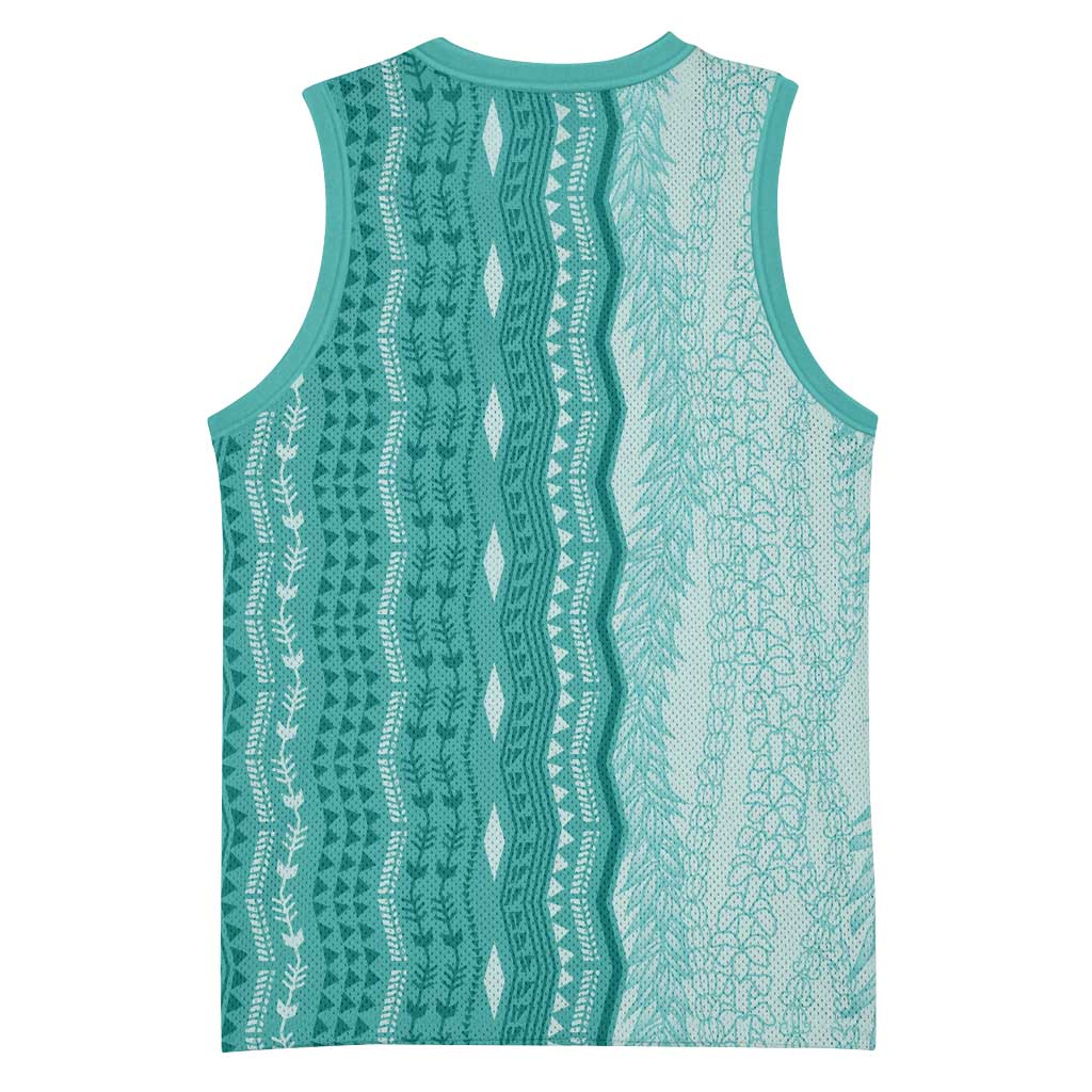 Vintage Teal Hawaiian Traditional Kapa Mix Flowers Lei Basketball Jersey LT7 - Polynesian Pride