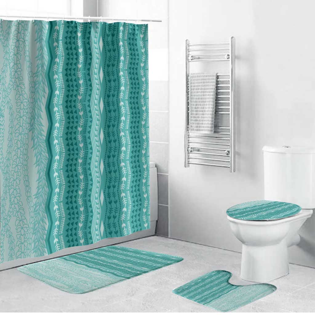 Vintage Teal Hawaiian Traditional Kapa Mix Flowers Lei Bathroom Set LT7 Bathroom Set (4 pcs) Teal - Polynesian Pride