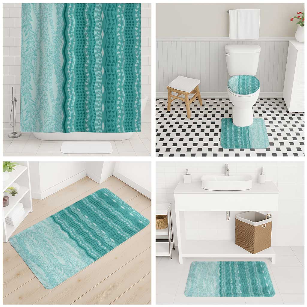 Vintage Teal Hawaiian Traditional Kapa Mix Flowers Lei Bathroom Set LT7 - Polynesian Pride