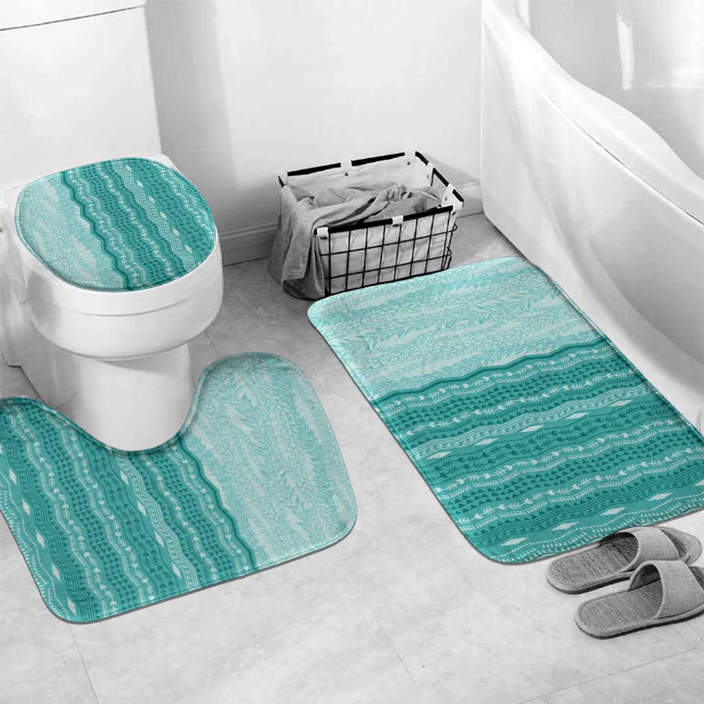 Vintage Teal Hawaiian Traditional Kapa Mix Flowers Lei Bathroom Set LT7 Mat Set Only (3 pcs) One Size Teal - Polynesian Pride