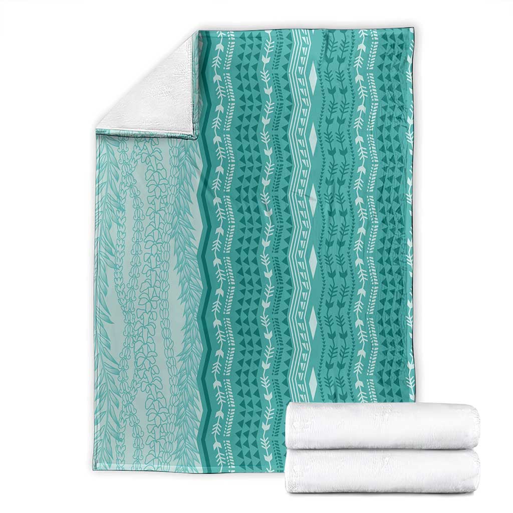 Vintage Teal Hawaiian Traditional Kapa Mix Flowers Lei Blanket LT7 - Polynesian Pride