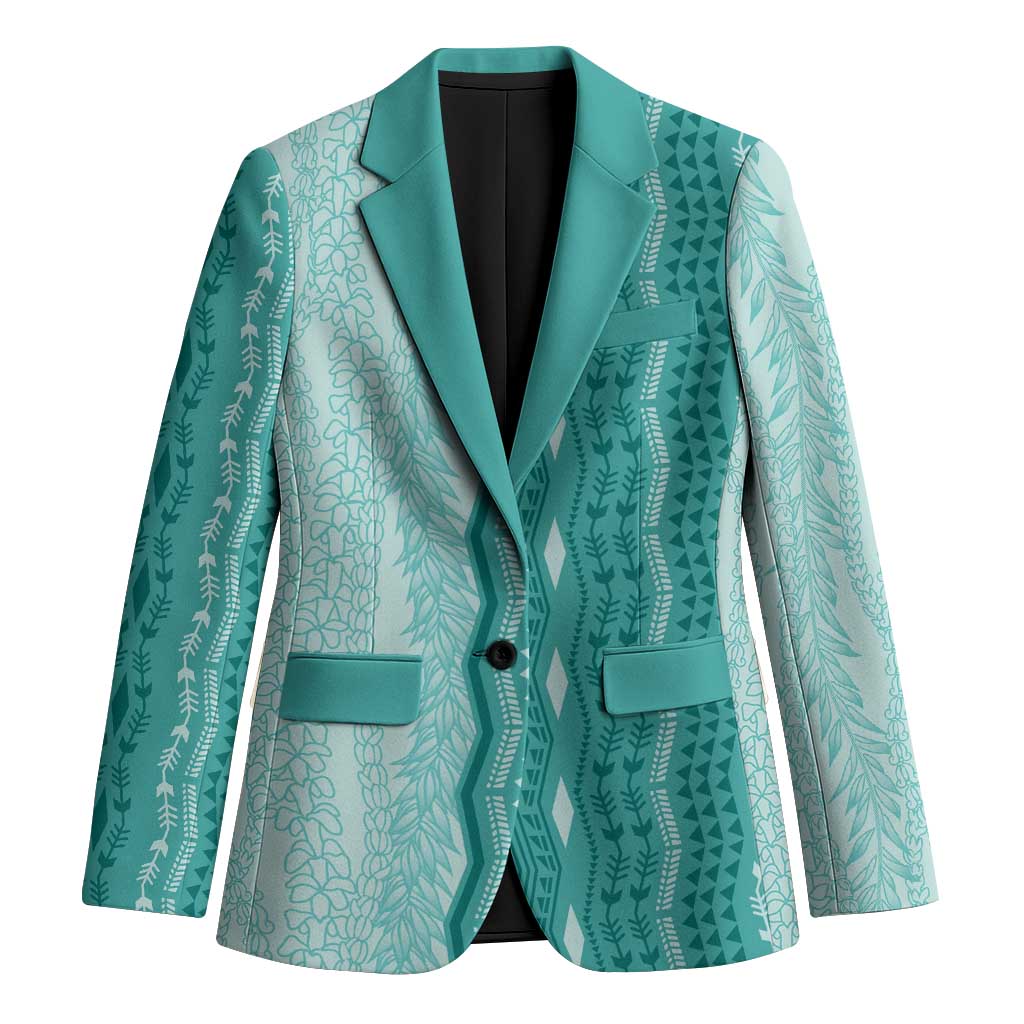 Vintage Teal Hawaiian Traditional Kapa Mix Flowers Lei Blazer LT7 Unisex Teal - Polynesian Pride