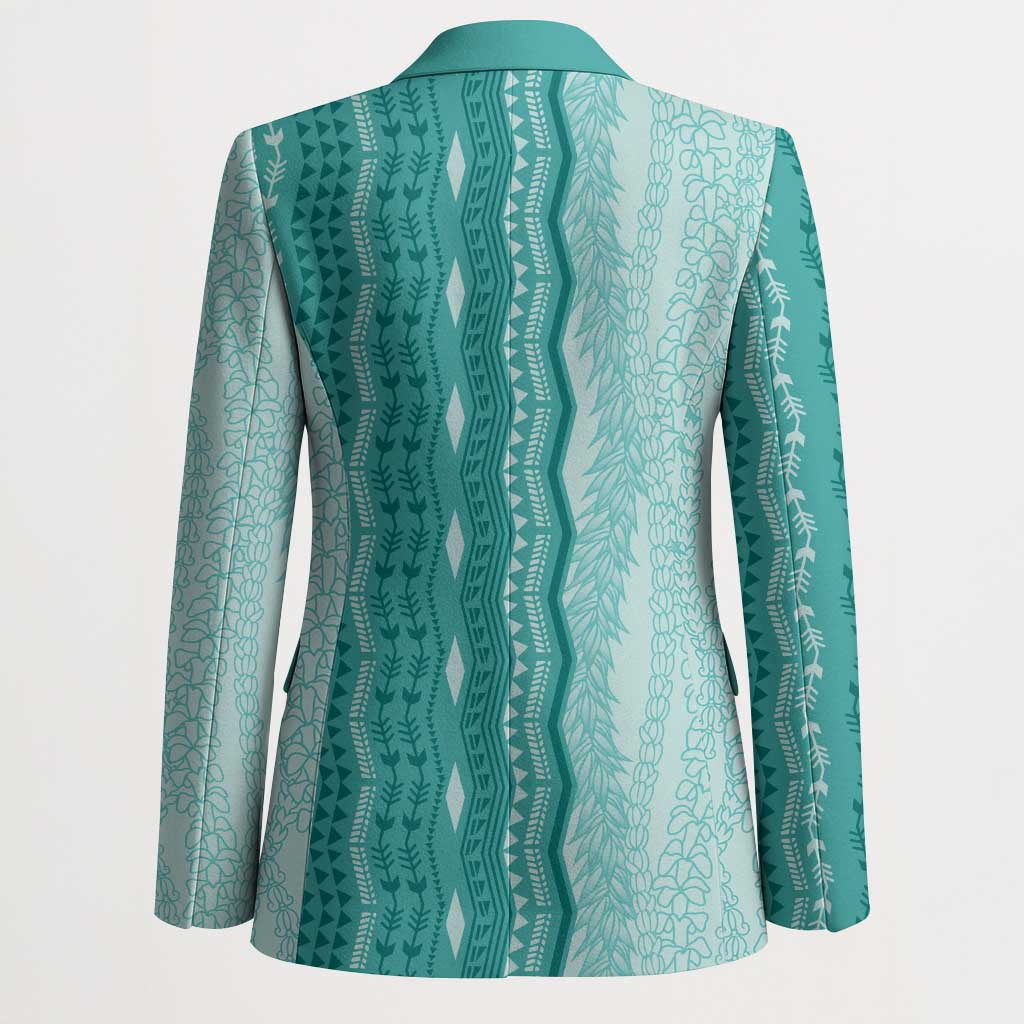 Vintage Teal Hawaiian Traditional Kapa Mix Flowers Lei Blazer LT7 - Polynesian Pride