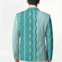 Vintage Teal Hawaiian Traditional Kapa Mix Flowers Lei Blazer LT7 - Polynesian Pride