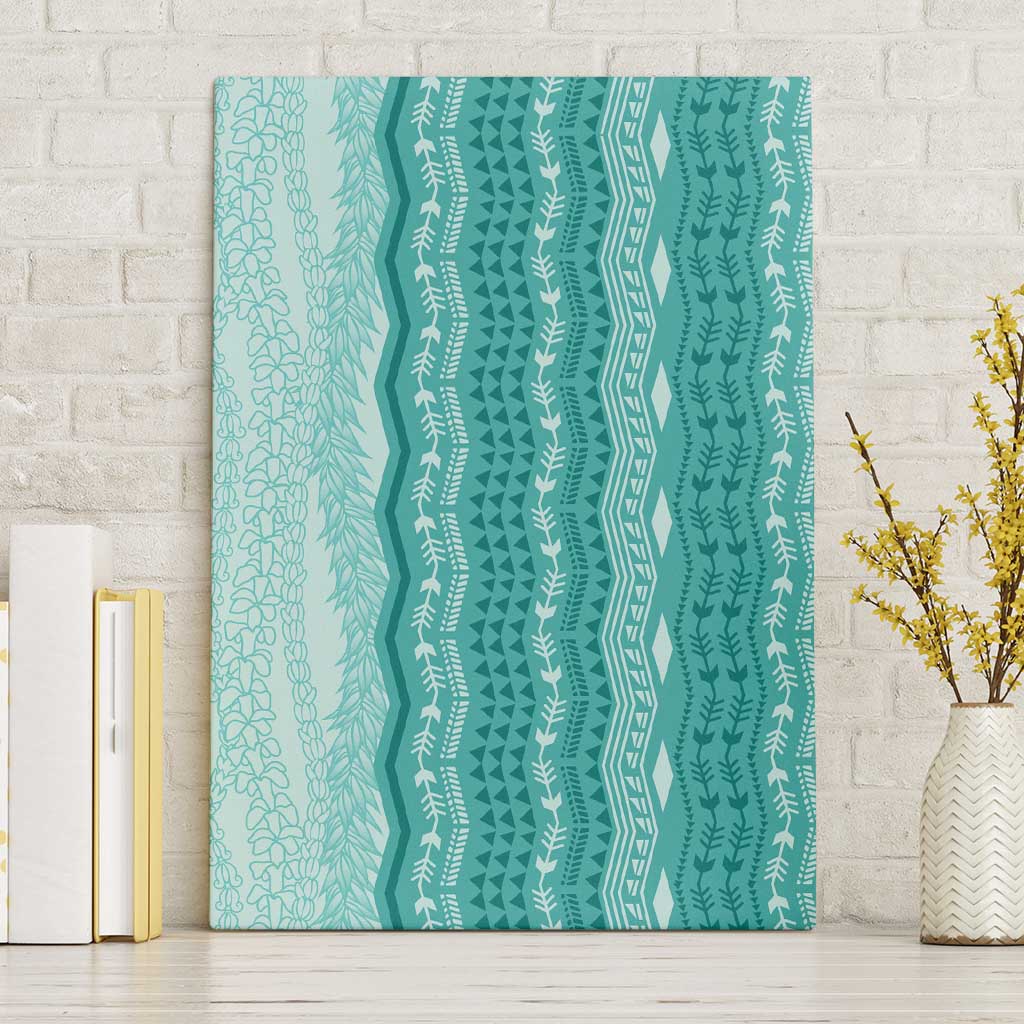 Vintage Teal Hawaiian Traditional Kapa Mix Flowers Lei Canvas Wall Art LT7 Without Frame Teal - Polynesian Pride