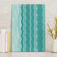 Vintage Teal Hawaiian Traditional Kapa Mix Flowers Lei Canvas Wall Art