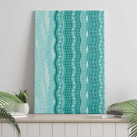Vintage Teal Hawaiian Traditional Kapa Mix Flowers Lei Canvas Wall Art