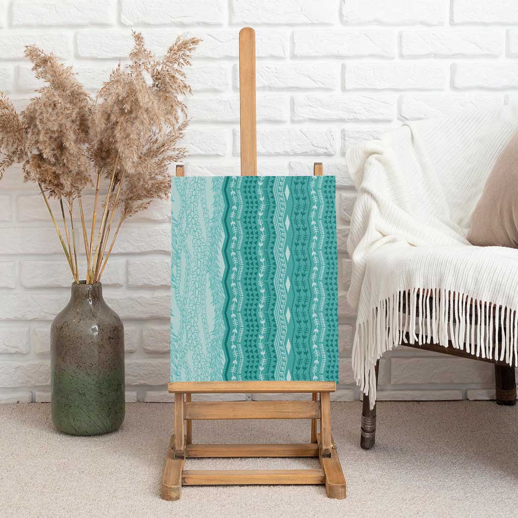 Vintage Teal Hawaiian Traditional Kapa Mix Flowers Lei Canvas Wall Art