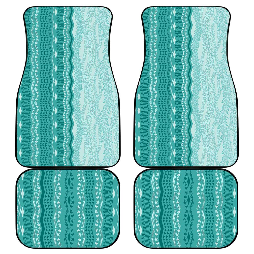 Vintage Teal Hawaiian Traditional Kapa Mix Flowers Lei Car Mats LT7 - Polynesian Pride