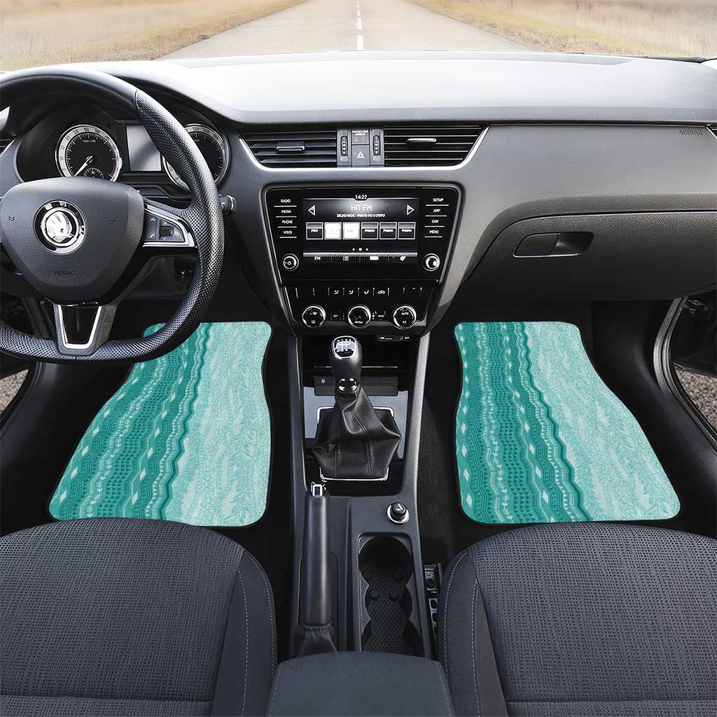 Vintage Teal Hawaiian Traditional Kapa Mix Flowers Lei Car Mats LT7 Set 2pcs - Front Teal - Polynesian Pride