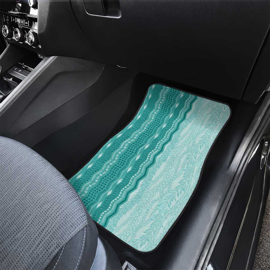 Vintage Teal Hawaiian Traditional Kapa Mix Flowers Lei Car Mats LT7 - Polynesian Pride