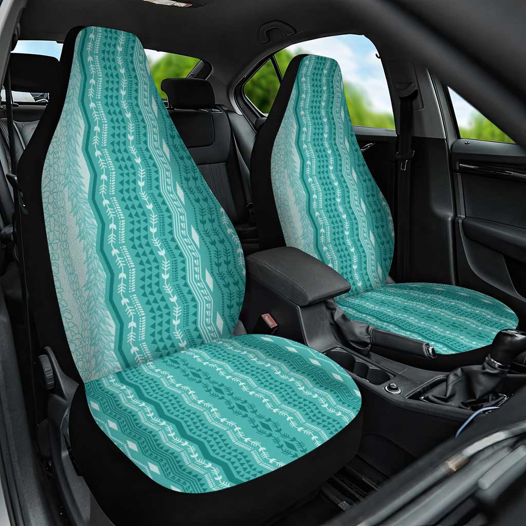 Vintage Teal Hawaiian Traditional Kapa Mix Flowers Lei Car Seat Cover LT7 One Size Teal - Polynesian Pride