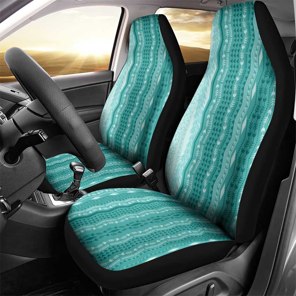 Vintage Teal Hawaiian Traditional Kapa Mix Flowers Lei Car Seat Cover LT7 - Polynesian Pride