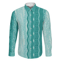 Vintage Teal Hawaiian Traditional Kapa Mix Flowers Lei Family Matching Mermaid Dress and Hawaiian Shirt