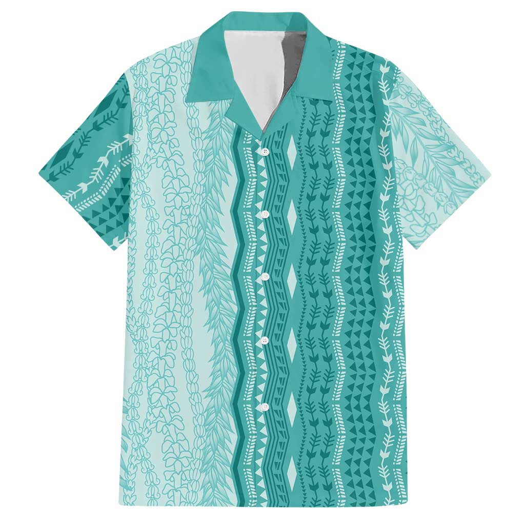 Vintage Teal Hawaiian Traditional Kapa Mix Flowers Lei Hawaiian Shirt LT7 Teal - Polynesian Pride