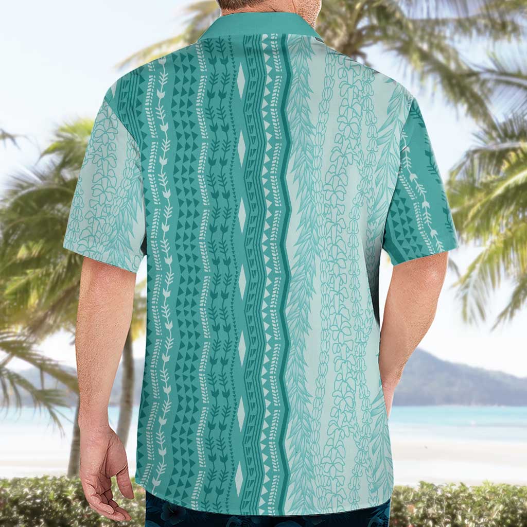 Vintage Teal Hawaiian Traditional Kapa Mix Flowers Lei Hawaiian Shirt LT7 - Polynesian Pride