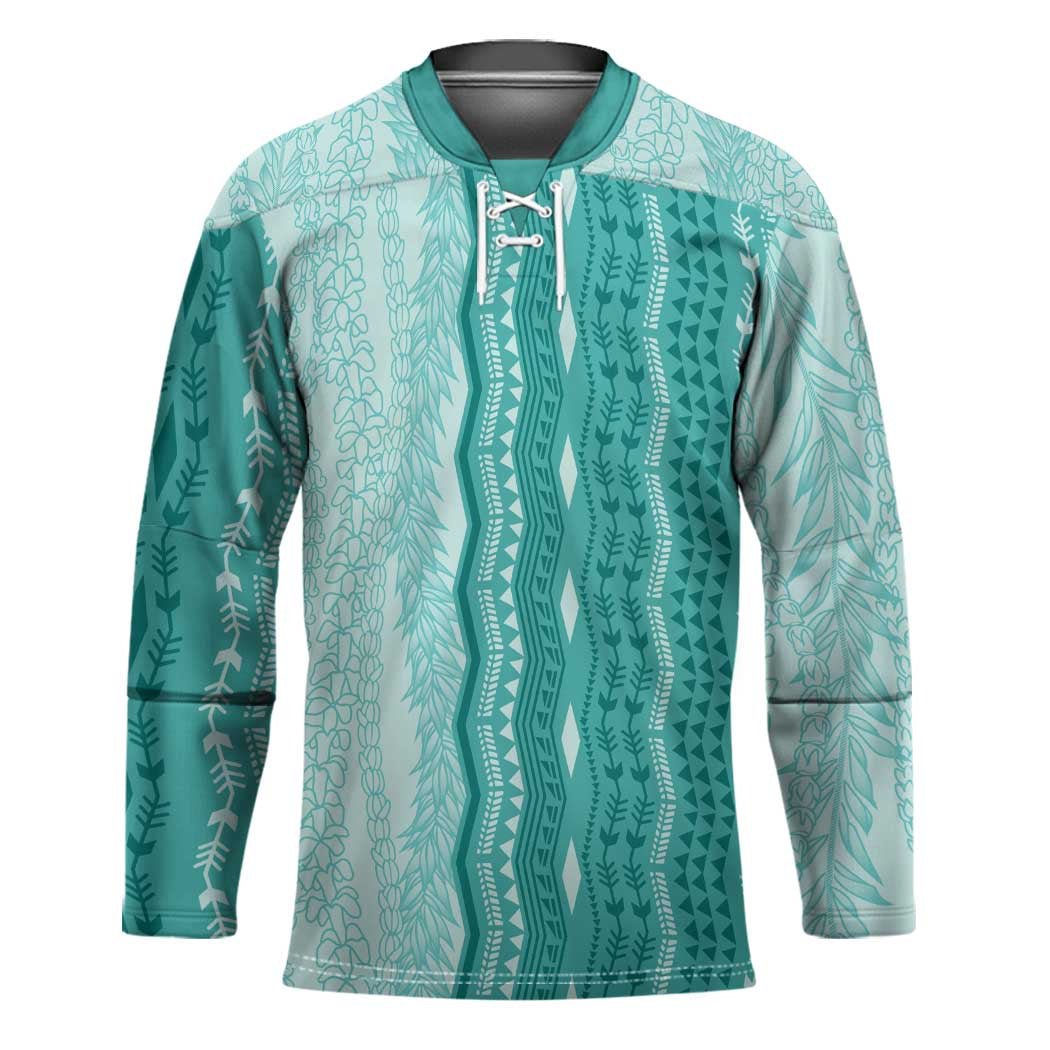 Vintage Teal Hawaiian Traditional Kapa Mix Flowers Lei Hockey Jersey LT7 Unisex Teal - Polynesian Pride