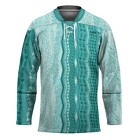 Vintage Teal Hawaiian Traditional Kapa Mix Flowers Lei Hockey Jersey LT7 Unisex Teal - Polynesian Pride