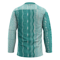 Vintage Teal Hawaiian Traditional Kapa Mix Flowers Lei Hockey Jersey LT7 - Polynesian Pride