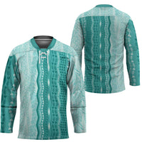 Vintage Teal Hawaiian Traditional Kapa Mix Flowers Lei Hockey Jersey LT7 - Polynesian Pride