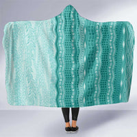 Vintage Teal Hawaiian Traditional Kapa Mix Flowers Lei Hooded Blanket LT7 One Size Teal - Polynesian Pride