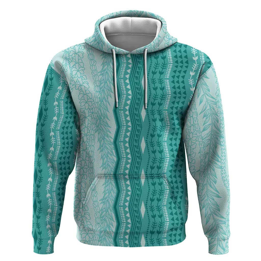 Vintage Teal Hawaiian Traditional Kapa Mix Flowers Lei Hoodie LT7 Pullover Hoodie Teal - Polynesian Pride