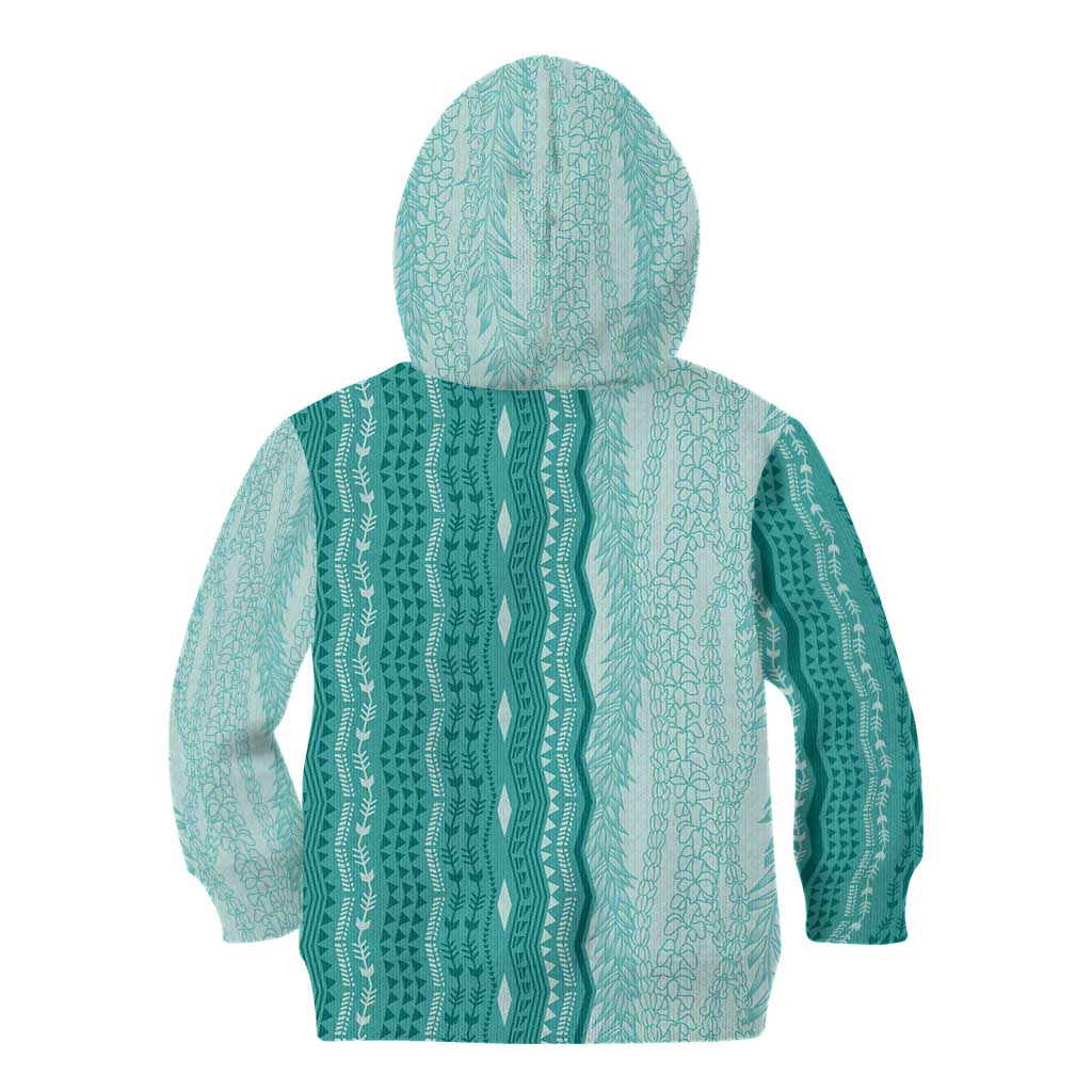 Vintage Teal Hawaiian Traditional Kapa Mix Flowers Lei Kid Hoodie LT7 - Polynesian Pride